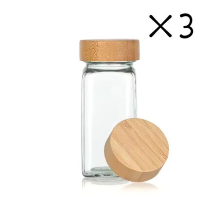 Lot de 3 Pots à Epices avec Couvercle en Bambou