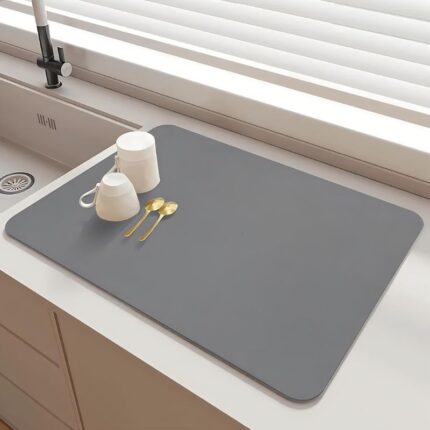 Tapis Absorbant Vaisselle / Tapis de Machine à Café en Microfibre - Gris