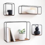 Étagères Murales 4pcs en Métal et Placage de Bois