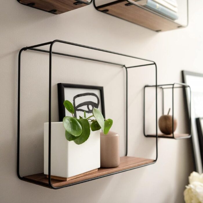 Étagères Murales 4pcs en Métal et Placage de Bois – Image 2