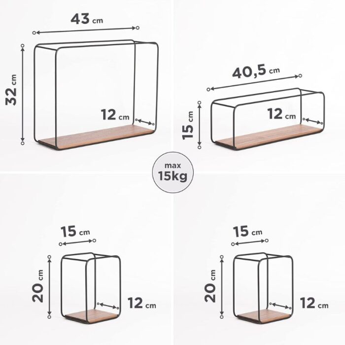 Étagères Murales 4pcs en Métal et Placage de Bois – Image 3