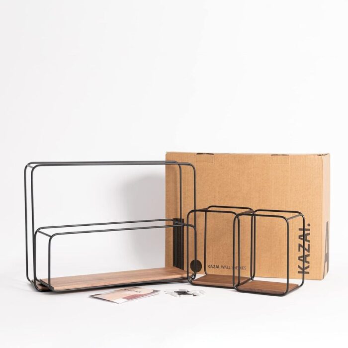 Étagères Murales 4pcs en Métal et Placage de Bois – Image 5