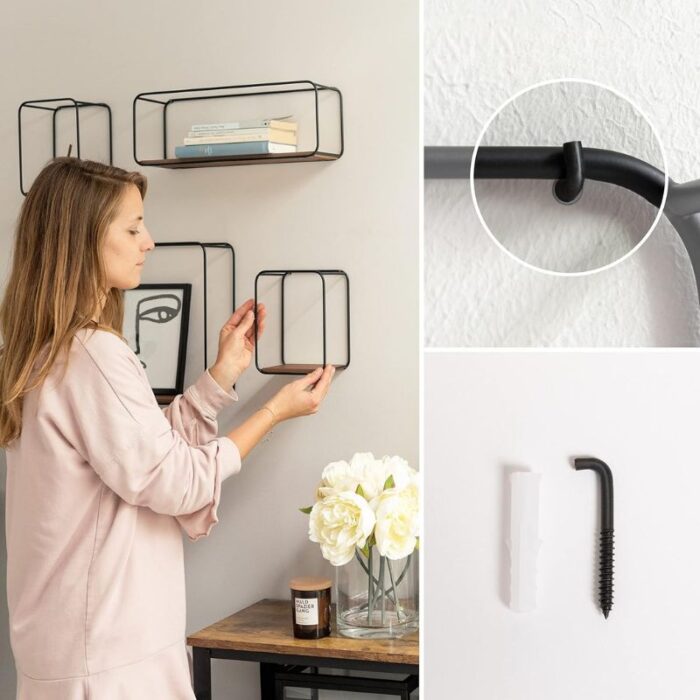 Étagères Murales 4pcs en Métal et Placage de Bois – Image 6