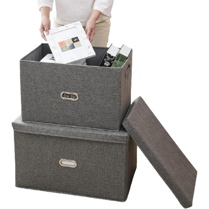 Copie de Copie de Copie de Copie de Copie de Sans titre (37) Bac de Rangement Pliable en Coton et Lin - Avec Couvercle – Image 3