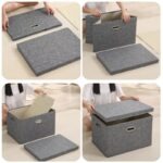 Bac de Rangement Pliable en Coton et Lin - Avec Couvercle – Image 2