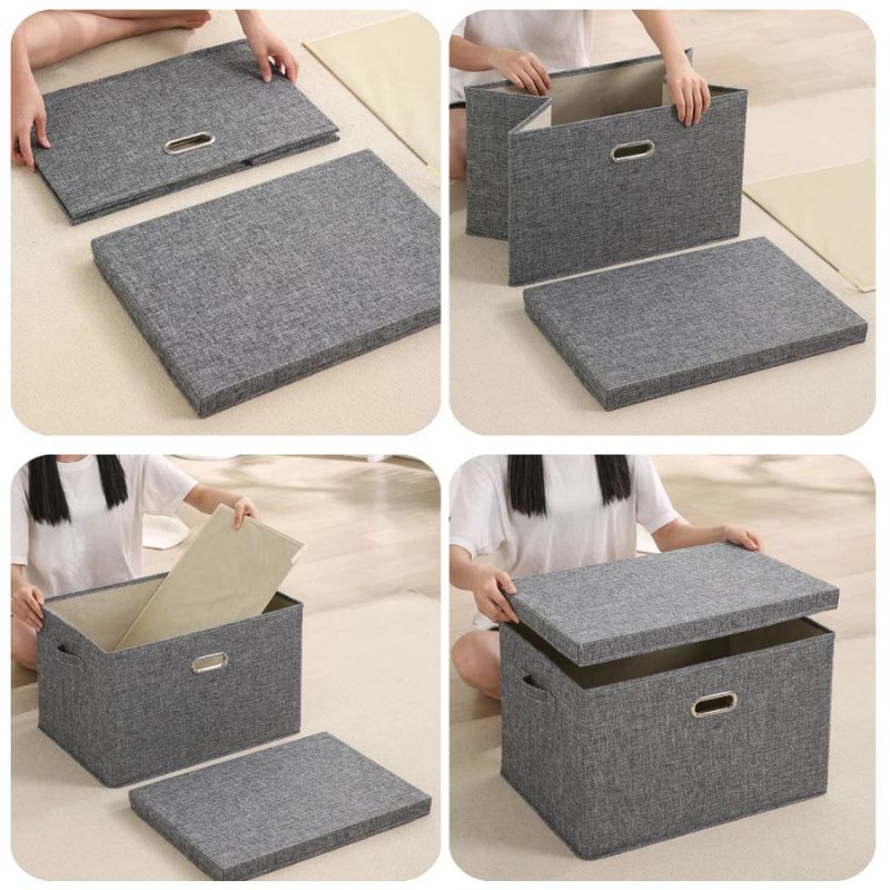 Copie de Copie de Copie de Copie de Copie de Sans titre (38) Bac de Rangement Pliable en Coton et Lin - Avec Couvercle – Image 2