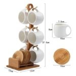 Ensemble de 6 Tasses à Café avec Soucoupes et Support en Bambou – Image 2
