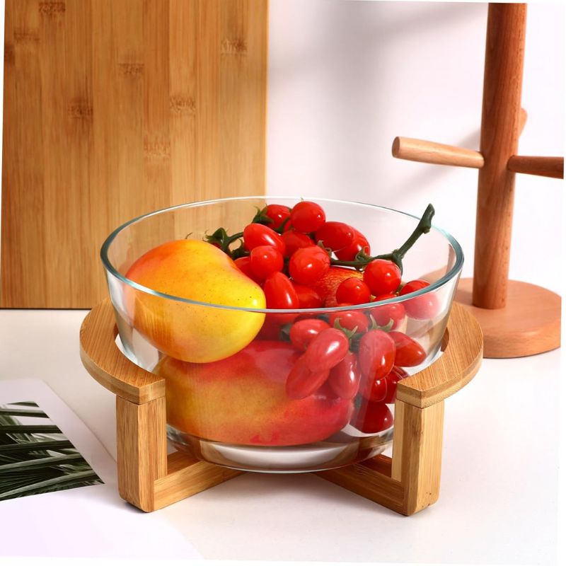 Copie de Copie de Copie de Copie de Copie de Sans titre (8) Saladier en Verre avec Support en Bois – Image 2