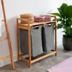 Panier à Linge à 2 Compartiments avec Etagère en Bois – Image 3