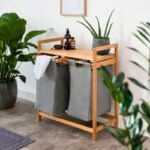 Panier à Linge à 2 Compartiments avec Etagère en Bois – Image 5