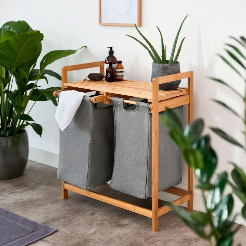 Copie de Copie de Sans titre - 2025-10-13T084317.078 Panier à Linge à 2 Compartiments avec Etagère en Bois – Image 5