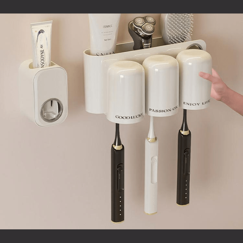 Copie de Copie de Sans titre (9) Etagère de Douche Adhésive / Support Brosse à Dent + Distributeur Dentifrice – Image 1