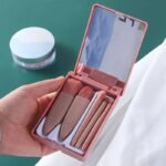 5 Mini-Pinceaux de Maquillage de Voyage avec Miroir et Etui