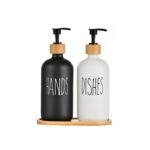 Duo Distributeur de Savon avec Plateau en Bambou