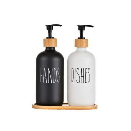 Duo Distributeur de Savon avec Plateau en Bambou