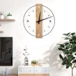 Grande Horloge Murale Minimaliste en Bois Massif et Acrylique
