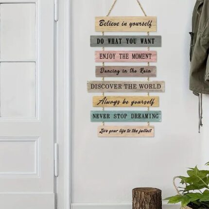 Panneau Mural en Bois avec Citations Inspirantes - 45x29cm