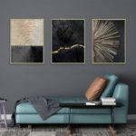 Set de 3 Tableaux Muraux Abstraits Noir & Or - (70 x 100cm par Tableau) – Image 2