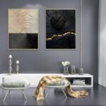 Set de 3 Tableaux Muraux Abstraits Noir & Or - (70 x 100cm par Tableau) – Image 3