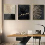 Set de 3 Tableaux Muraux Abstraits Noir & Or - (70 x 100cm par Tableau) – Image 4