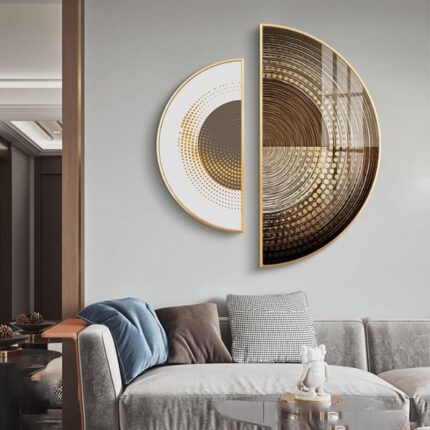 Duo Tableaux D'art Abstrait Demi-Cercles - (35x70cm + 45x90cm)