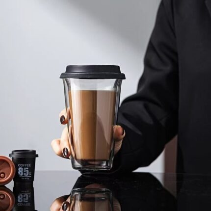 Tasse à Café à Double Paroi avec Couvercle en Silicone - 365mL