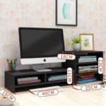 Support de Moniteur de Bureau en Bois avec Etagère 3 Niveaux – Image 2