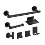 Ensemble 7 Accessoires de Salle de Bain Inox avec Finition Noire Mate
